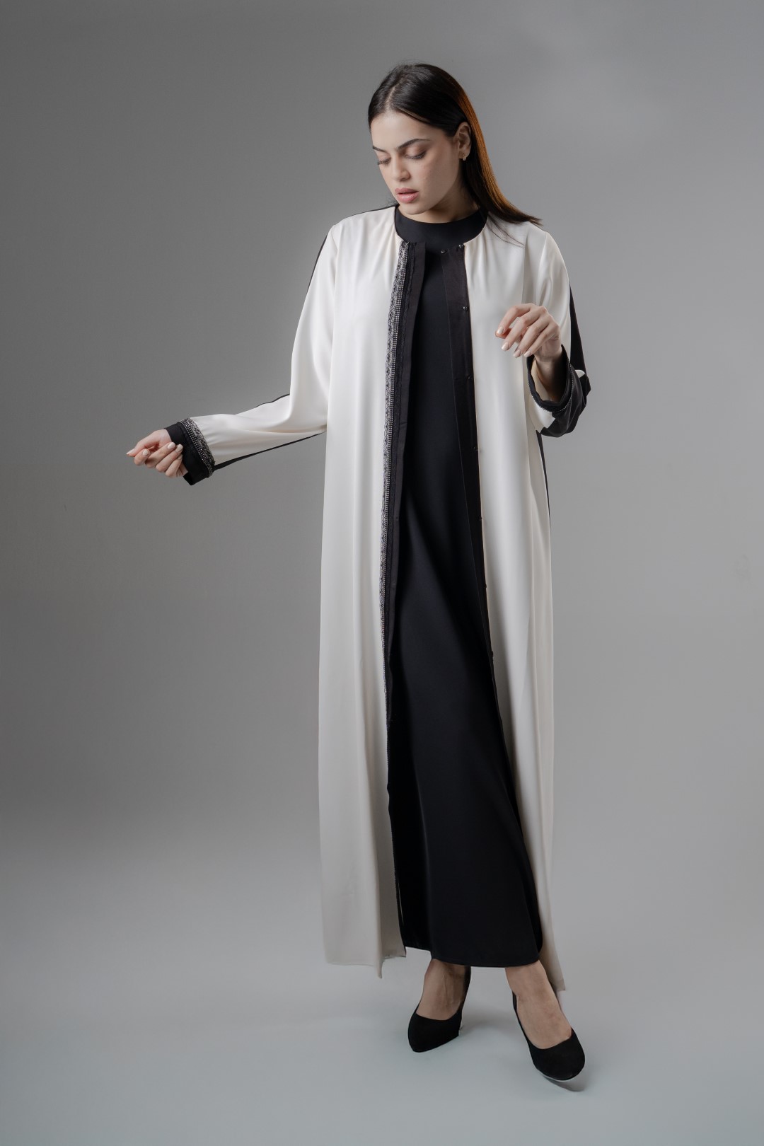 lace trim crystal abaya