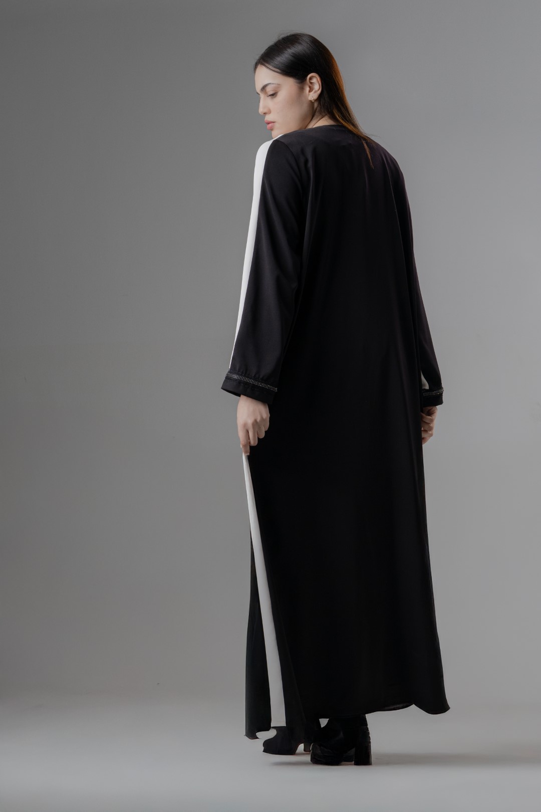 lace trim crystal abaya