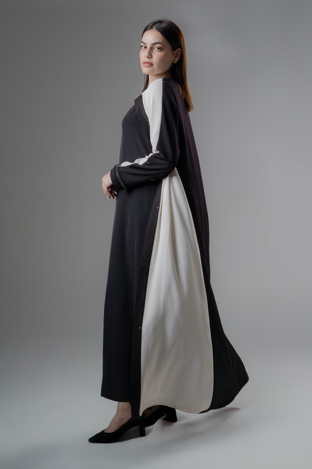 lace trim crystal abaya