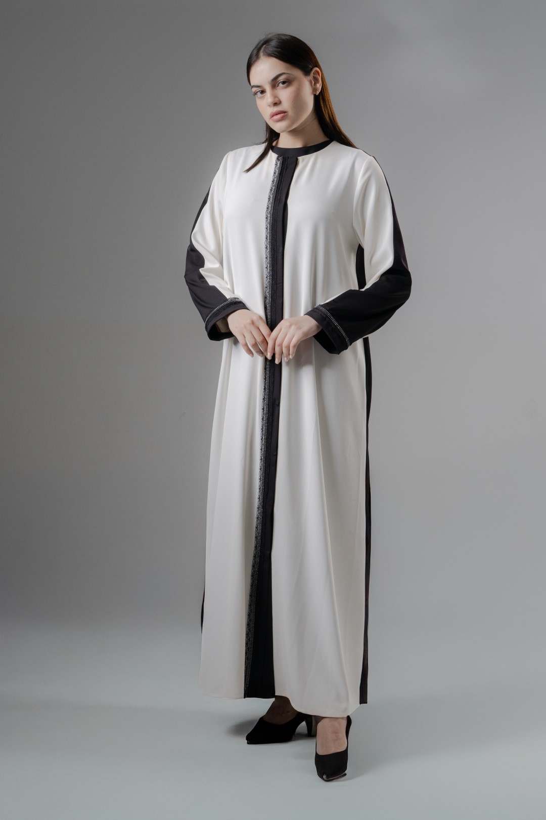 lace trim crystal abaya