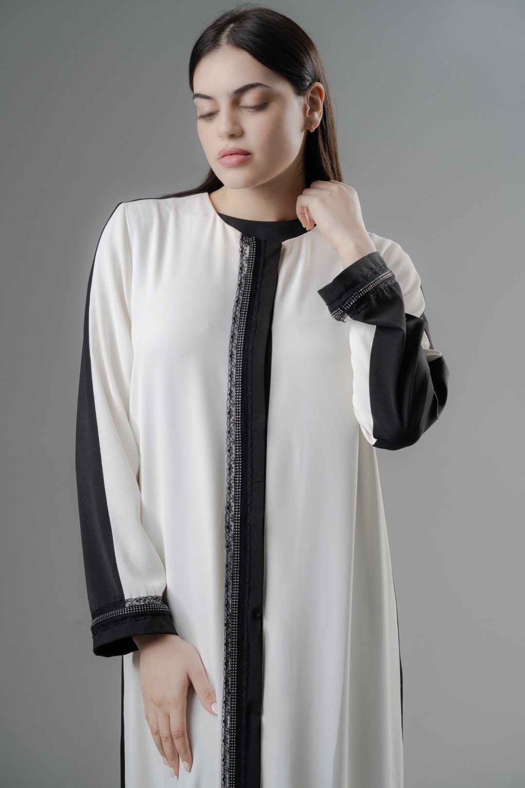 lace trim crystal abaya