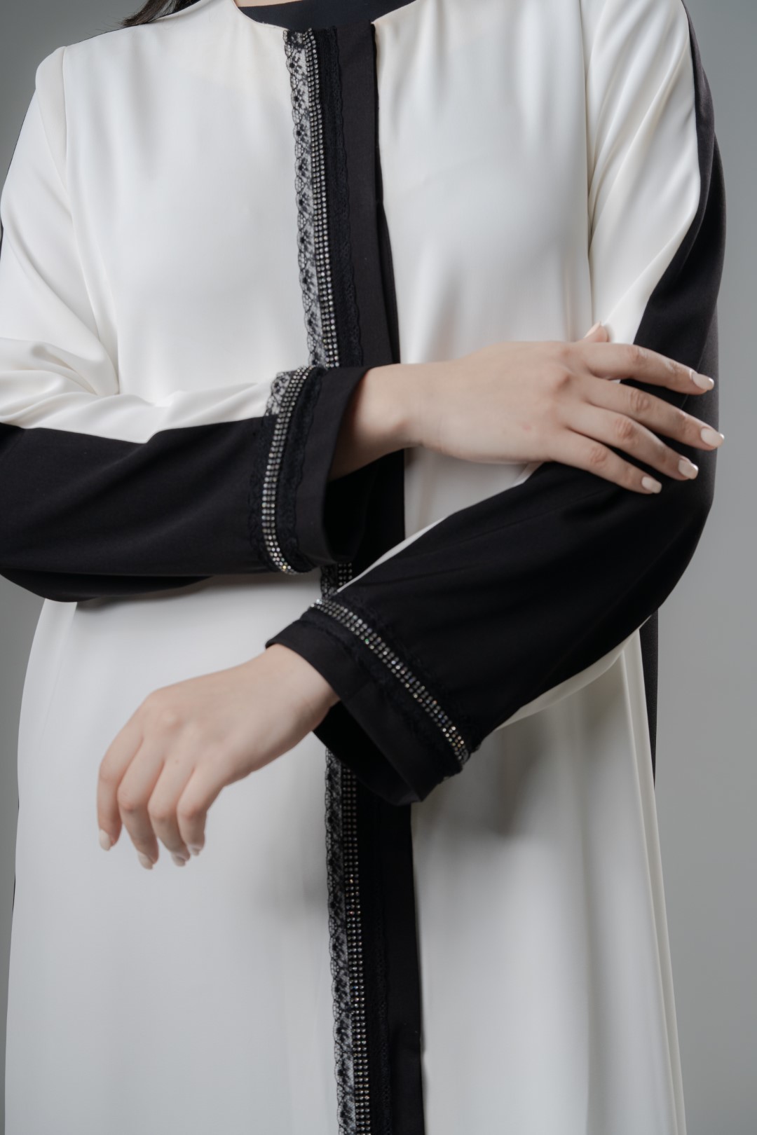 lace trim crystal abaya