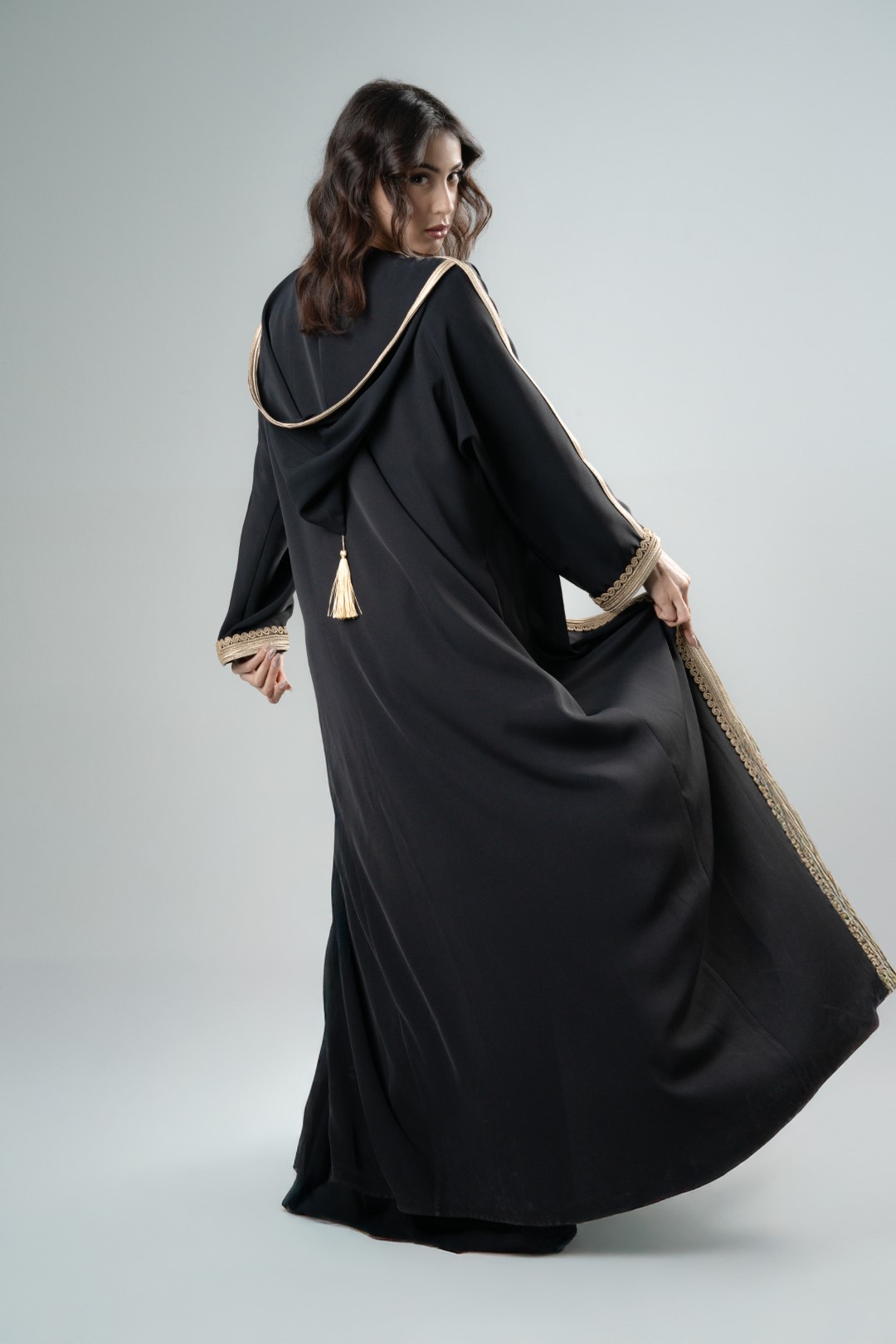 Refined metallic gold hooded abaya