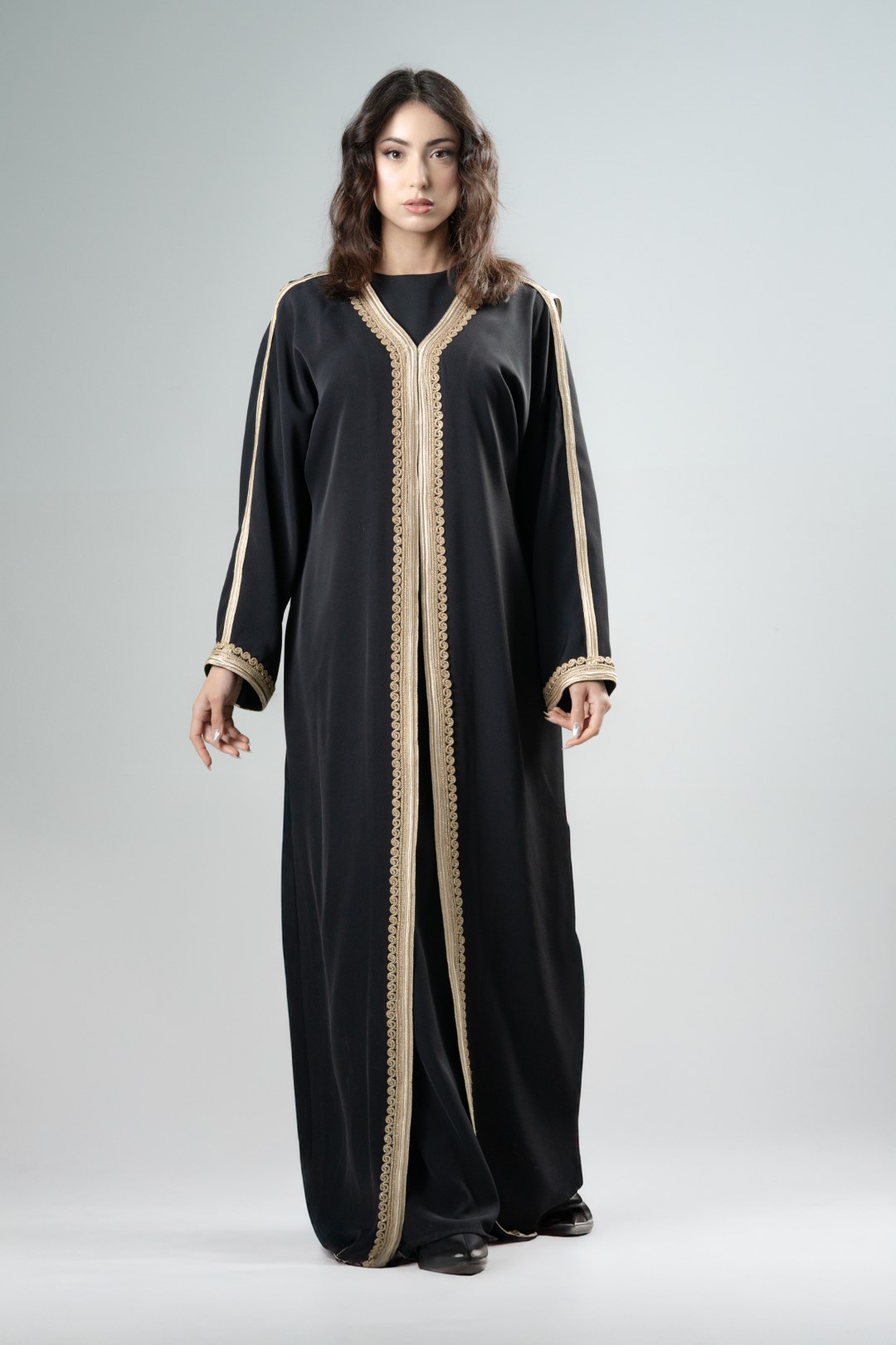 Refined metallic gold hooded abaya