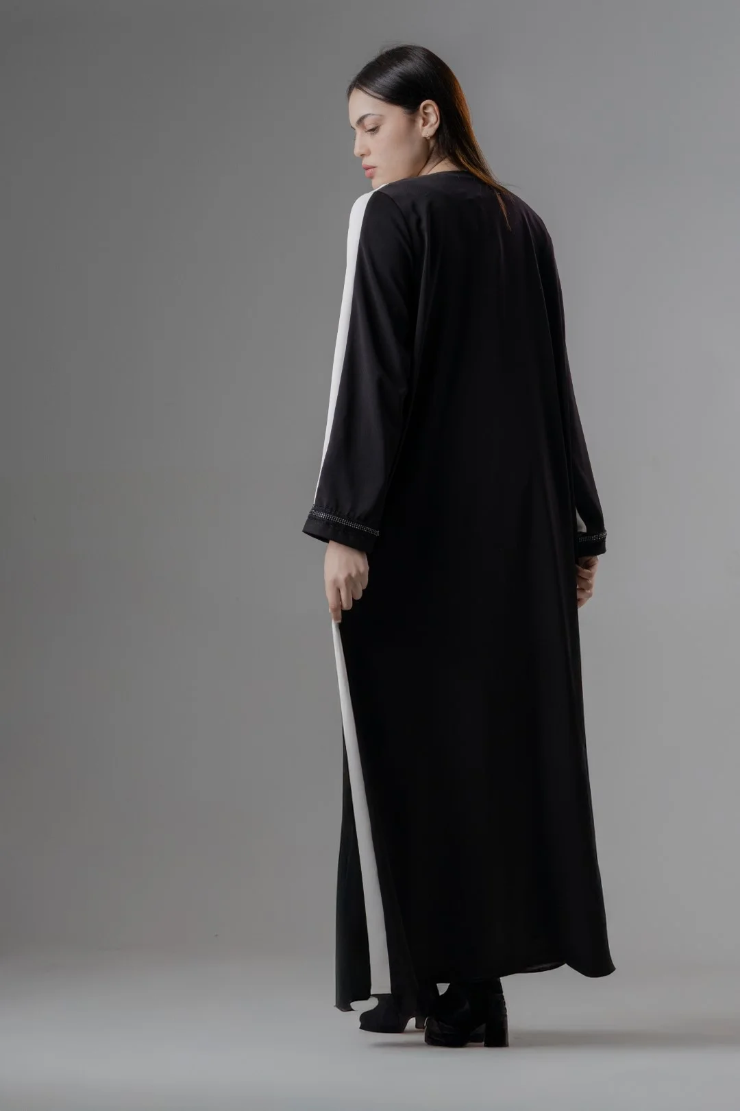 lace trim crystal abaya