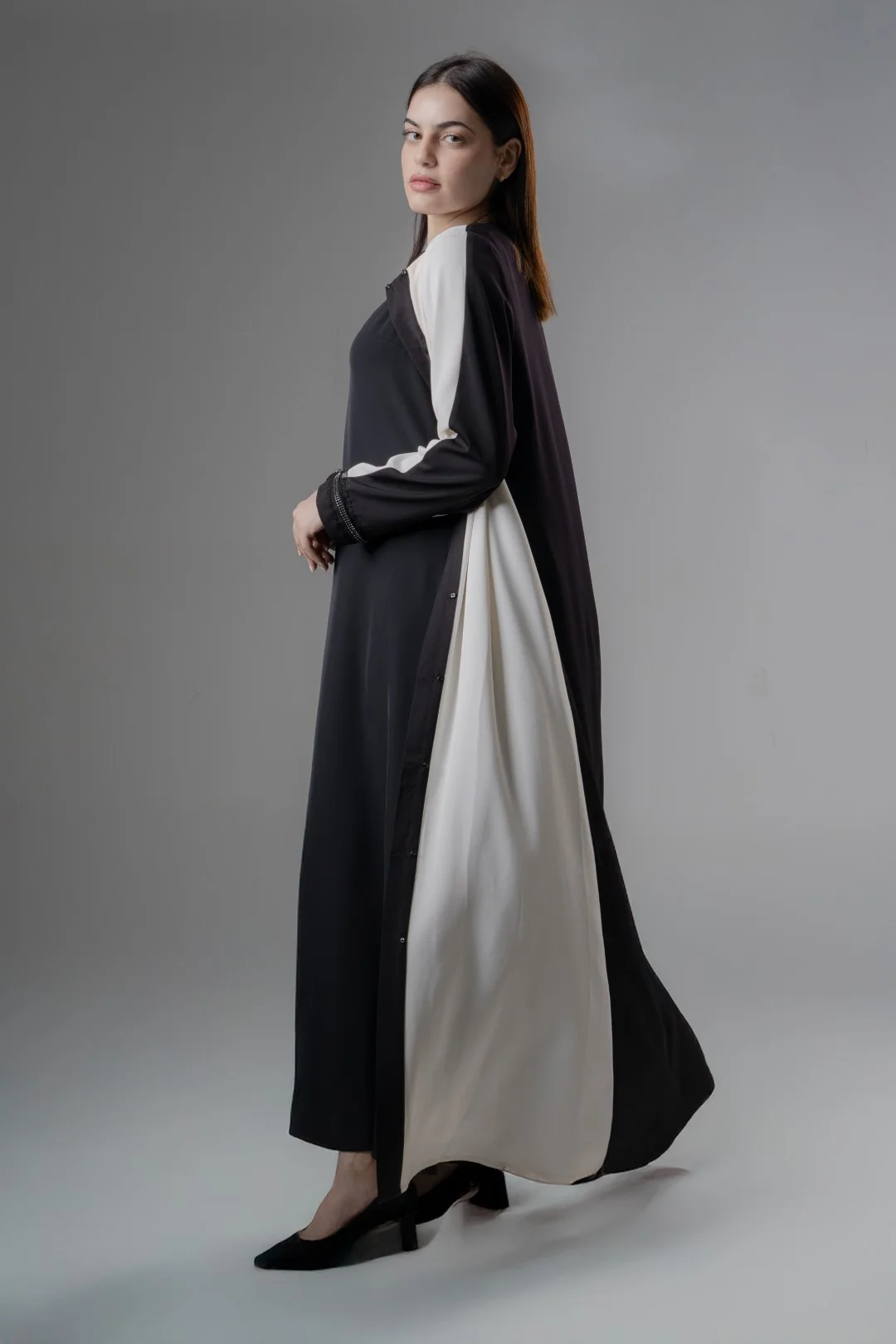 lace trim crystal abaya