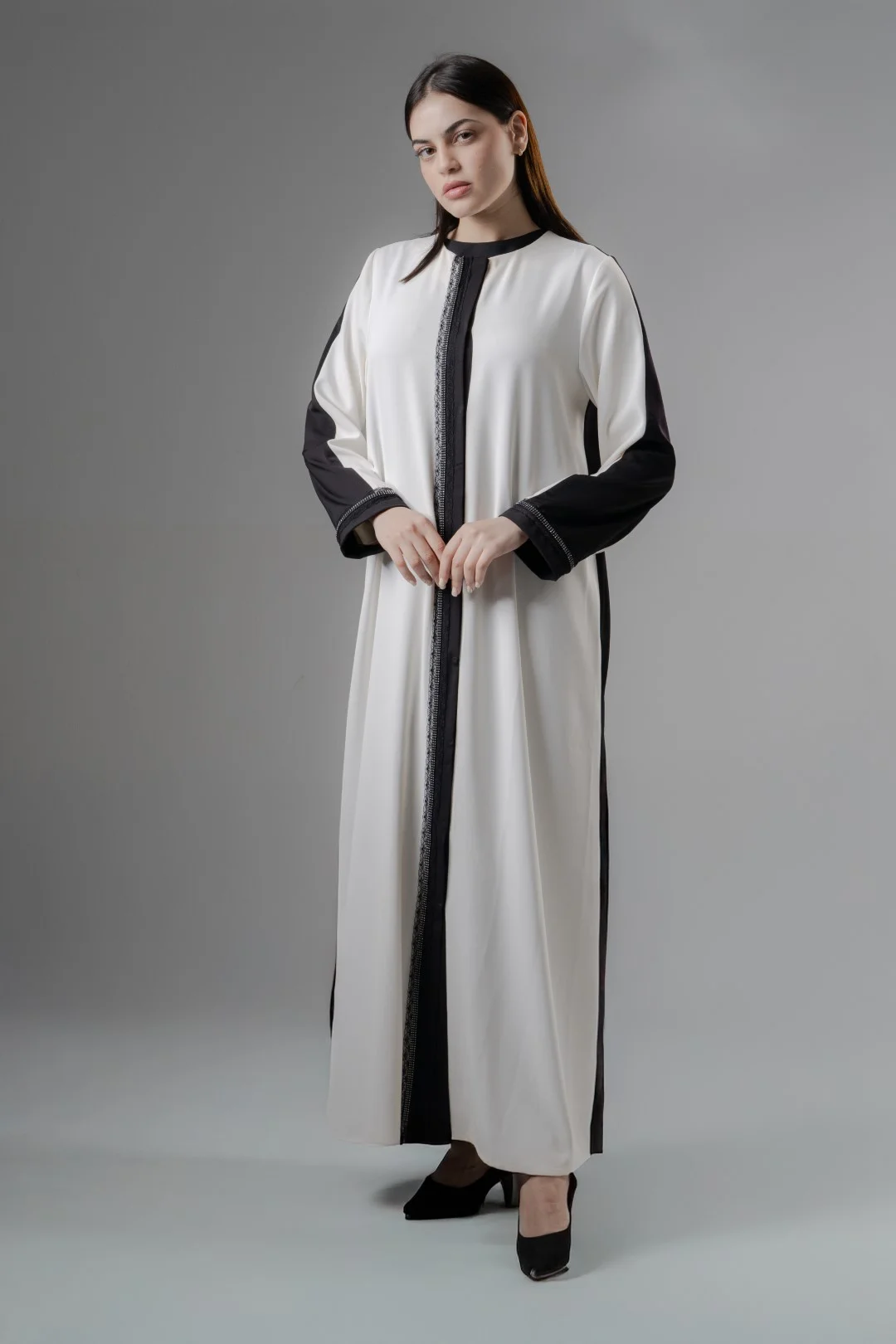 lace trim crystal abaya