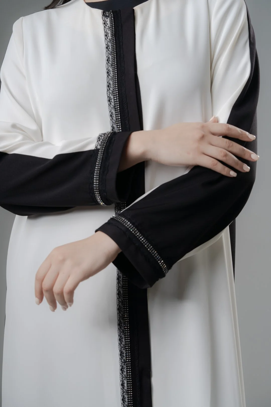 lace trim crystal abaya