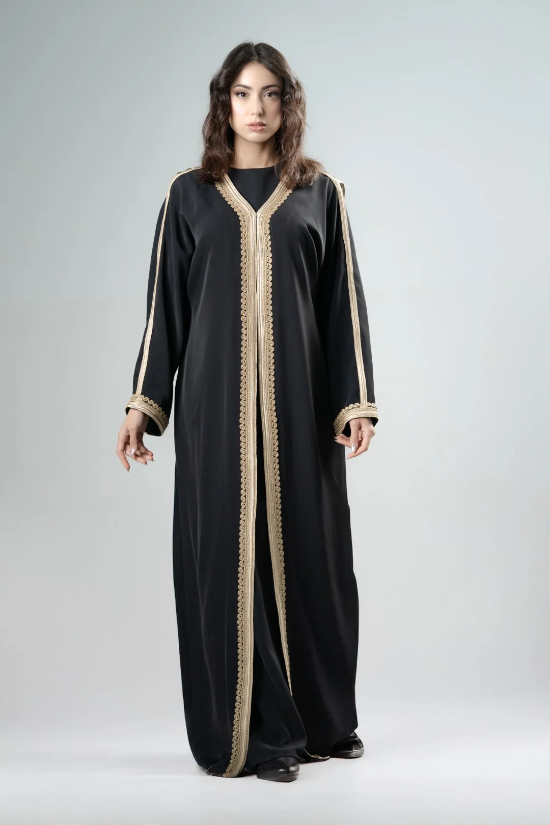 Refined metallic gold hooded abaya