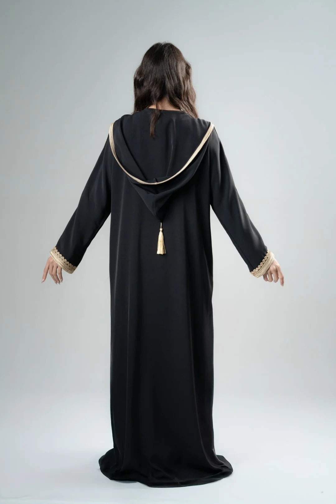 Refined metallic gold hooded abaya